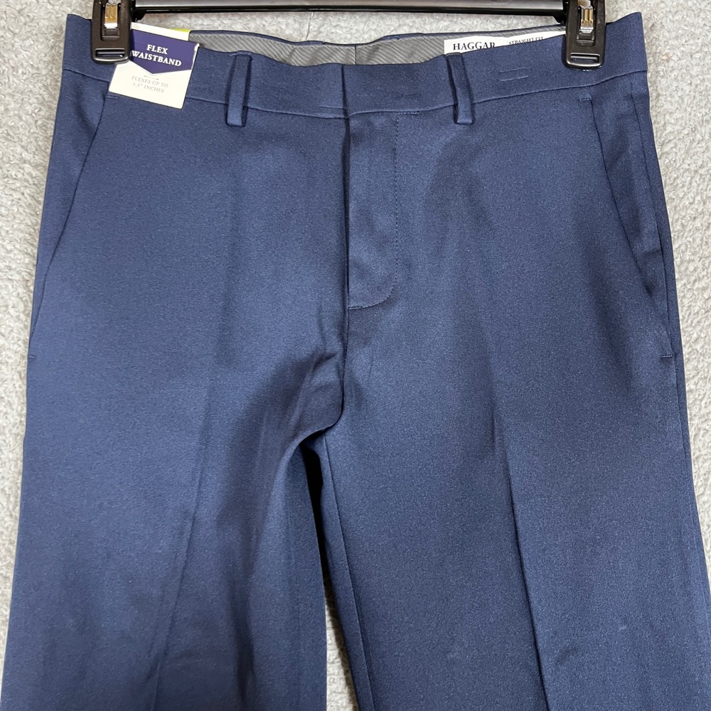 Haggar Dress Pants Mens 30x30 Straight Fit Blue Comfort Flex Business Office NEW - Picture 4 of 11